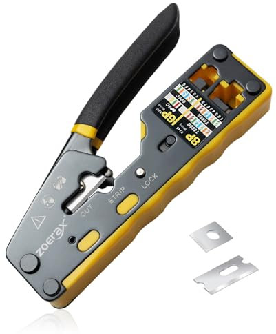 ZoeRax RJ45 Crimpzange Pass Through Ethernet Crimpzange für Cat6 Cat5 Cat5e RJ45 Stecker mit Ersatzklinge