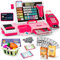 maysida Kinder Registrierkasse Spielzeug Playset, Kleinkind Prentend Play Store mit echtem Taschenrechner Registrierkasse mit Scanner/Kreditkarte/Spielgeld/Lebensmittel(Rosa)