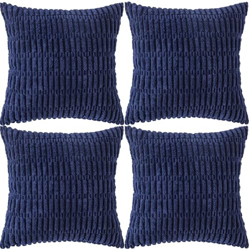 Ci & Ci 4er Set Deko Kissenbezug 40x40 cm, Blau Kordsamt Kissen Sofakissen Dekokissen Zierkissen, Flauschig Kissenbezüge Kissenhülle für Sofa Couch