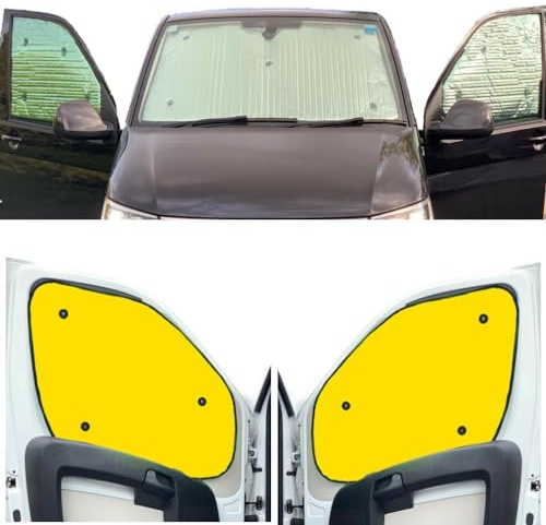Fensterrollo-Set Kombatibel Mit VW T6 Transporter (2016-2020)(Komplettset SWB + Heckklappe) Rückseite einfärben Gelb, Reversibel und Thermisch
