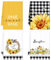 Bencailor Küchenhandtücher, Sonnenblumen, Sommer, Herbst, Blume, Meer, Strand, Zitrone, Küchentücher, schnell trocknend, Dekoration zum Kochen (kariert, Sonnenschein), 4 Stück