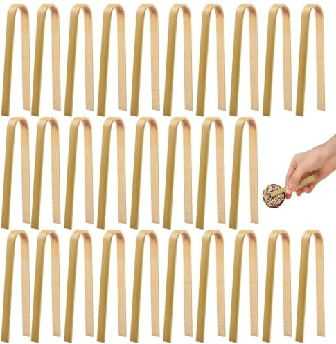 30 PCS Bamboo Mini Tongs for Charcuterie, Food, Toast - Disposable Cooking Utensils, Natural Wooden, For Catering or Home Use