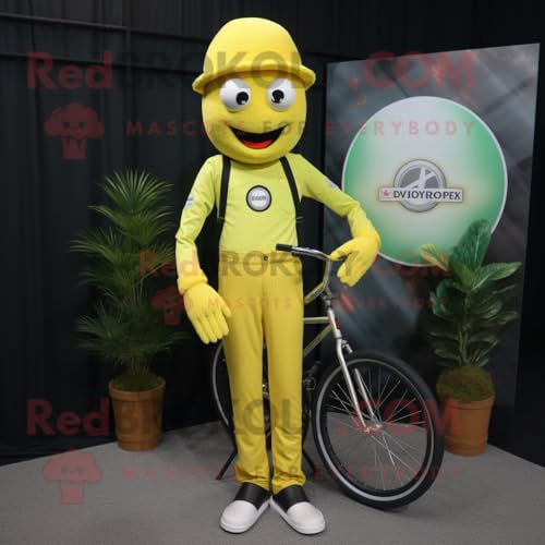 REDBROKOLY Giallo limone Unicyclist mascotte personaggio costume vestito con una tuta e Pocket quadrati
