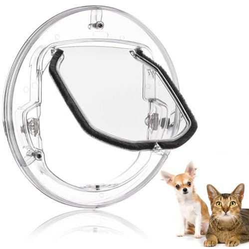Gatera para gatos de cristal, puerta, cierre de 4 vías, puerta para gatos, transparente, reducción del ruido para gatos y 6 kg para perros de talla pequeña