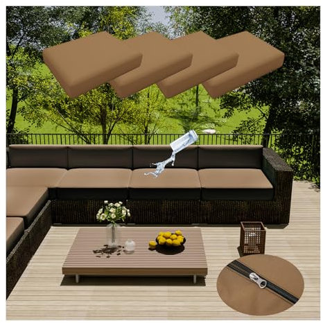 4 Stück Terrassenkissenbezüge, Wasserdicht, Ersatz-Kissenbezüge für Gartenmöbel, Outdoor-Couch Kissenbezug mit Reißverschluss für Rattan-Möbel, Terrassen-Sofa (65 * 65cm,Hell Braun)