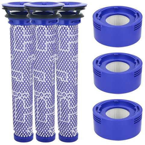 Filter für Dyson V8 V7 Ersatzfilter und Vorfilter für Dyson V8 V7 Animal Motorhead Absolute Cordless Staubsauger,3 Nachmotor Filter & 3 Vorfilter,Ersatzfilter Ersatzteile Zubehör mit Reinigungsbürste