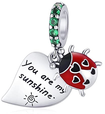 925 Sterling Silber Marienkäfer Charm You Are My Sunshine Blatt Anhänger für Armband Armreif Frauen DIY Schmuck
