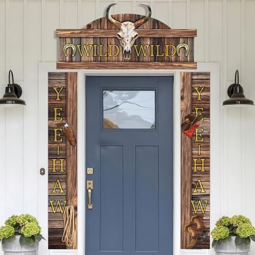 West Cowboy Party Door Decorations - 3Pcs Western Themed Banner Hanging Supplies Yeehaw Welcome Decoration Set for Western Rustic Bar Photo Booth Props Favor