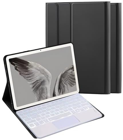 HLTOOP Keyboard Case for Google Pixel Tablet 11 2023, 7 Colors Backlight Detachable Wireless Keyboard with Touchpad,Protective PU Leather Cover Case,White