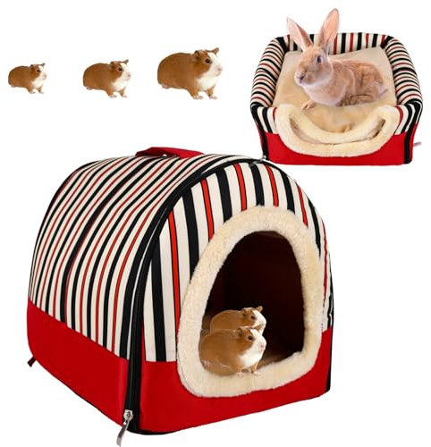 Meerschweinchenbetthaus, warmes Meerschweinchen-Bett, Versteck mit herausnehmbarem Polster, gemütliches Kleintierbett, Versteck für Kleintiere, Frettchen, Hamster, Kaninchen, Igel (Rot, Einheitsgröße)