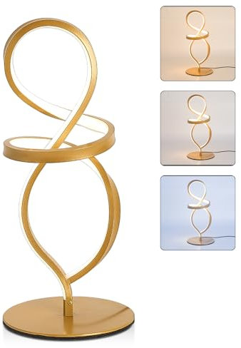 ELINKUME Gold Nachttischlampe Dimmbar 15W LED Tischlampe,3 Farbe Temperaturen Schreibtischlampe für Heim und Büro,Schreibtischlampen für Arbeit und Studium,Moderne Dekorative Tisch Lampe mit Kabel