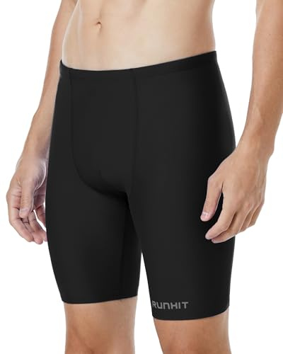 Runhit Swim Jammers for Men Competitive Swim Racing Team Swimsuit Quick Dry Athletic Swimming Shorts UPF 50+ Black L