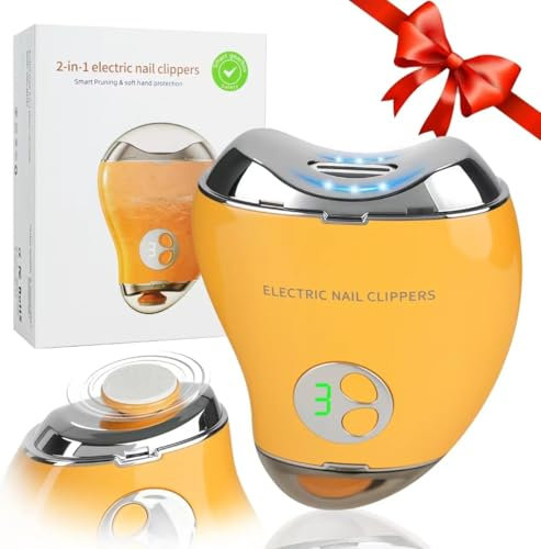 Automatic Electric Nail Clipper with LED Light & Nail File, 3 Speeds LCD Digital Display, Nail Clip Storage, USB Rechargeable Safety Fingernail Trimmer for Baby, Kids, Seniors, Caregivers (Yellow)