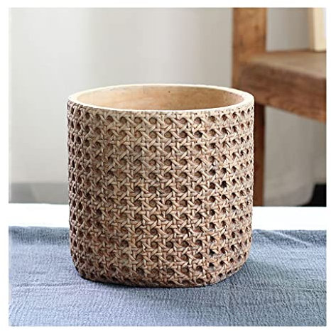 Geflochtener Blumentopf aus Zement mit Abfluss für Innen- und Außenbereich, kleine Größe, umweltfreundliche Pflanztöpfe für Pflanzen und Blumen, stilvolle und langlebige Blumentöpfe