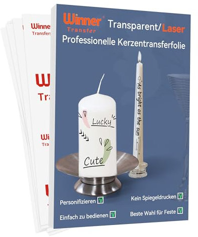 WinnerTransfer A4X5 Blatt,Kerzenfolie, Laser Wasserschiebefolie für Kerzen Taufe,Kerzentransferfolie für Laserdrucker, Kerzensticker Kerzentattoos Tattoofolie,Kerzendekopapier(WT-12-5-Laser)