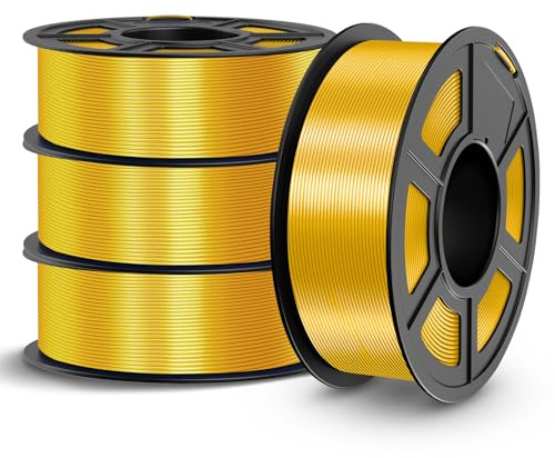 TECBEARS PLA 4KG Filament 1.75mm Bundle Silk Gold, Shiny PLA 3D Drucker Filament, Mit Seidenglattes Finish, Gute Farbwiedergabe, Maßgenauigkeit +/- 0.02, 1 kg Spool für 3D-Drucker Silk PLA Gold