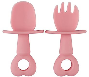 Holibanna 2stücke Herzförmige Besteckset Für Junge Mädchen Ergonomisches Geschirr Selbstessen Rutschfest - Für Kleinkinder Und Junge Mädchen Beim Essen Lernen