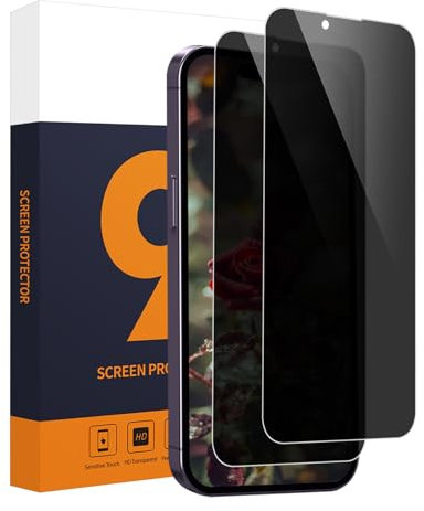 Carantee 2 Pièce Verre Trempé pour iPhone 14/13/13 Pro 5G, 2.5D bord rond Anti Espion Protection Écran, 9H Dureté Sans Bulle, Tactile sensible, Anti Rayures, 0,33mm HD iPhone 13 Spy Vitre Protection