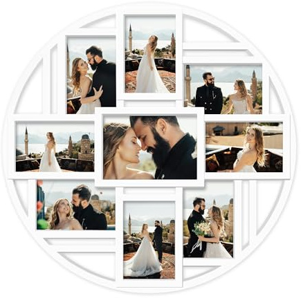 Jerry & Maggie 9 runde Collagen-Wandrahmen, Multi-Bilderrahmen für die Wand, für 9 Fotos, Familien-Collage-Bilderrahmen, coole Wanddekoration im Galerie-Stil, Weiß