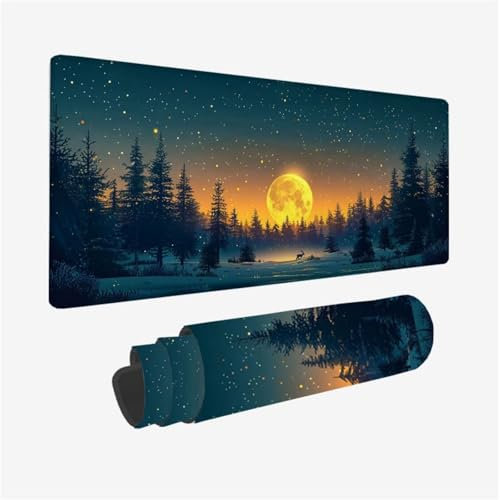 Gaming Mauspad Mond Mousepad Wald Schreibtischunterlage Groß 1600x800X3MM, mit rutschfeste Gummibasis und Vernähte Kanten, Mauspad für Verbessert Präzision und Geschwindigkei, Büro Deko Model 561