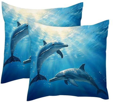 VAPOKF Delfin-Kissenbezüge, 45 x 45 cm, quadratisch, für Frühling, Zuhause, Sofa, Couch, Dekoration, 2 Stück