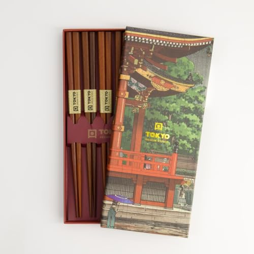 Tokyo Design Studio Wooden Chopstick Set of 5 – Plain Brown Japanese Chopsticks in Traditional Gift Box – Reusable and Food Safe