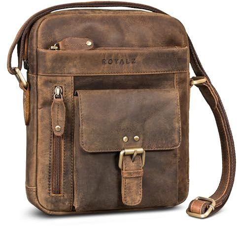 ROYALZ Greyson kompakte Herren Umhängetasche Leder - Echtleder Schultertasche Männer klein im modernen Vintage Look - smarte kleine Ledertasche Herren Alltag & Ausflüge;Farbe:Schwarz