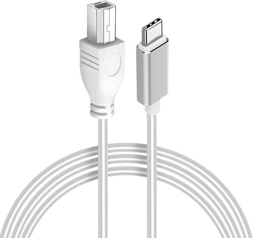 Cavo Midi da USB B a USB C, 1,5 m, cavo midi ad alta velocità da tipo C a USB, compatibile con stampanti, controller MIDI, tastiera MIDI, controller DJ, scanner, pianoforte digitale e altro, bianco