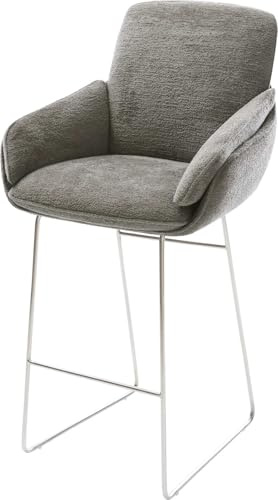 DELIFE Barstuhl Luan-Flex Kufengestell Edelstahl Silberfarben Bouclé Soft Schlamm