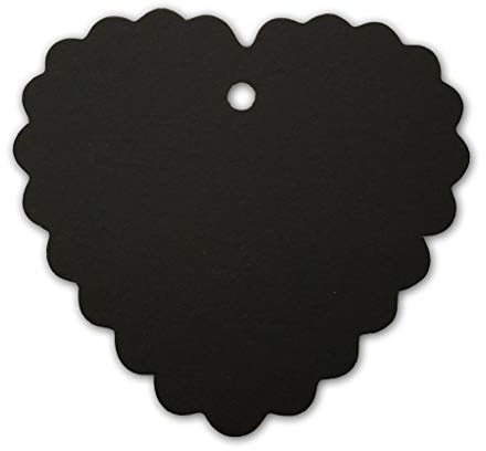 LWR CRAFTS 100 Hang Tags Scalloped Heart with Jute Twines 30m (6.3cm x 6cm, Black)