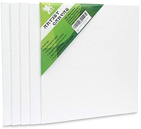 H&S Toile Blanche pour Peinture Acrylique ou Huile - Lot de 5 - Toiles à Peindre avec Chassis en Bois de Pin - Tableau Vierge a Peindre - Format 20cm x 20cm