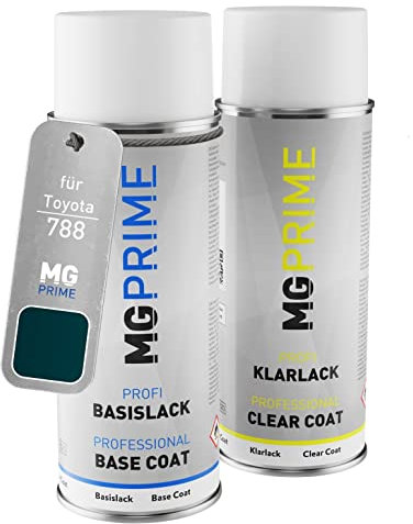 MG PRIME Autolack Sprühdosen Set für Toyota 788 Turquoise Pearl Metallic/Mauritius Blau Mica Basislack Klarlack Spraydose 400ml