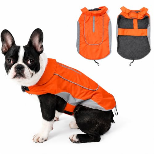 Morezi Dog Warm Coats Jackets Waterproof Coats with Harness Hole Puppy Coat for Small Medium Dogs - Orange - XXXL