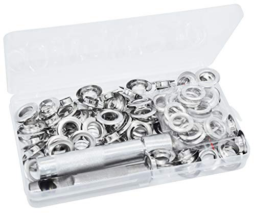 Kit Ojetes Metalicos 12mm ZKSM 100Pcs Set Ojales Metalicos Herramienta de Montaje de Arandela con Caja de Almacenamiento Ojetes para Lonas Remachadora Ojales Toldos DIY (1/2 Pulgada)