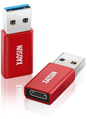 XAOSUN 10 Gbps USB C Adapter (2 Stück), 100W Typ A auf USB C Adapter, 20V/5A Superschnelle Datenübertragung Kompatibel mit iPhone 15 Pro Max, iPad, Galaxy, PC, Ladegerät, Quest Link-Rot