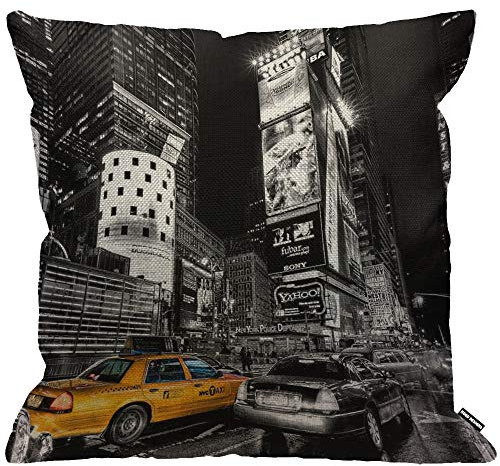 HGOD DESIGNS Kissenbezug, Motiv: New York Fifth Avenue Night City, gelbes Taxi-Auto, dekorativer Kissenbezug für Herren/Frauen, Wohnzimmer, Schlafzimmer, Sofa, Stuhl, 45 x 45 cm