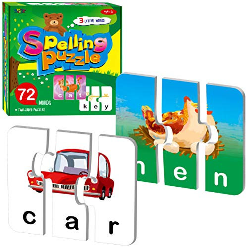 72 Wörter-/Rechtschreib-Puzzles mit Mechanismus zur Fehlerkorrektur; in 3 Teilen; ideal für das Lernen im Vorschulalter (36 doppelseitige Blöcke, Englische Ver.)