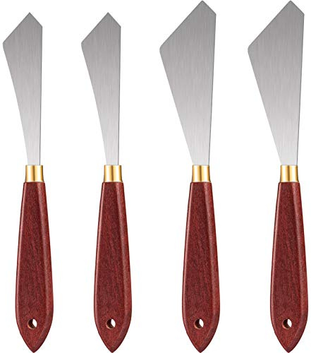 Palettenmesser-Set, Spachtel, Palettenmesser, Edelstahl, Malmesser, Mischschaber, Ölgemälde, Zubehör, Farbe, Metallmesser, Holzgriff für Kunst, Acryl, Zeichnen, Farbmischzubehör (4 Stück)