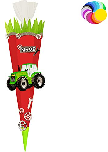 alles-meine.de GmbH Bastelset - Schultüte Farbe & Größe wählbar 70/85 / 100 cm - Traktor - inkl. Name - Farbe frei wählbar - Bastelschultüte - Zuckertüte zum selber Basteln..