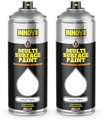 INNOV8 COATINGS Multi Surface Spray Paint - 2 x 400ml - Indoor & Outdoor Use - No Primer or Top Coat Needed - Anti Corrosive, UV Resistant & Fast Drying - Matt Finish - Chalk WHITE