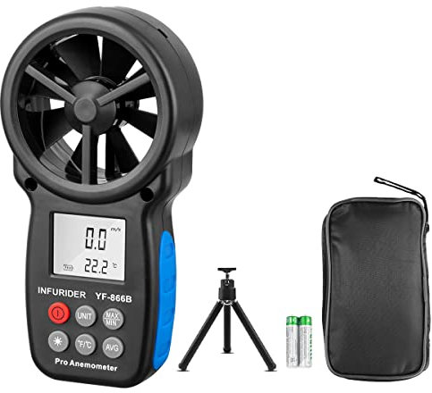 Anemometer Handheld,Digital Wind Speed Meter Anemometer w/Wind Velocity&Wind Temp Measurement,Wind Gauges Airflow Tester for HVAC CFM Shooting Drone(INFURIDER YF-866B)