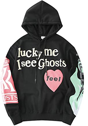 Kanye Sweatshirts Lucky Me I See Ghosts Hoodie Hip Hop Hooded Schwarz, schwarz 2, Large