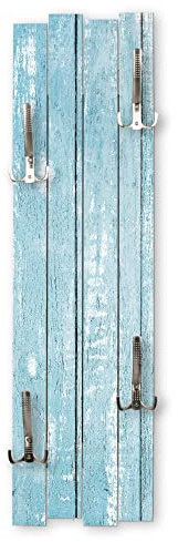 Kreative Feder Wand-Garderobe Altes Holz hellblau Shabby-Chic Vintage ca. 100x30cm mit vier Haken (Altes Holz hellblau)