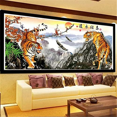 DIY Diamond Painting Voll Bilder Wilder Tiger 90x180cm Runder Diamonds Painting Vollbohrer Kristall Strass Stickerei Mosaik Gemälde für Erwachsene Anfänger Raumdekor Wand Dekor