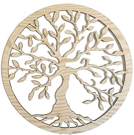Pet-Jos Grand arbre de vie 60 cm Décoration murale familiale en bois En forme d’arbre Plus de couleurs Art mural minimaliste en ornements géométriques (gris)