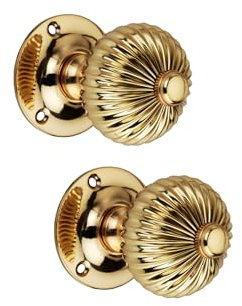Infinity Decor Antique Style Regency Reeded Round Door Mortice Knob Set Brass - Nickel - Aged Brass 60mm (Polished Brass)