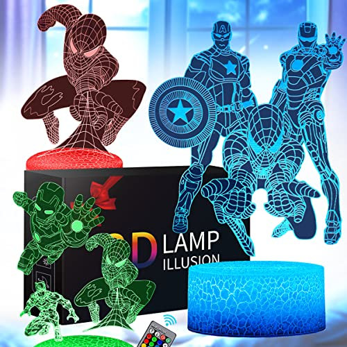Superheld 3D Nachtlicht, 3D Illusion Lampe Spielzeug mit Fernbedienung und Intelligente Berührung, Weihnachtsfeier Geburtstagsgeschenk für Kinder Männer