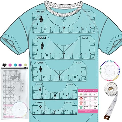 Tshirt Ruler Guide Vinyl Alignment, Shirt Measurement Tool Placement Center Desgins DTF Template Logo Pocket, Accessories for Cricut Heat Press Sublimation Iron on HTV Heat Transfer Vinyl | Center & Left Chest Placement with Visual Size Icons for Cricut, Iron-on Vinyl, HTV, DTF, Sublimation Projects