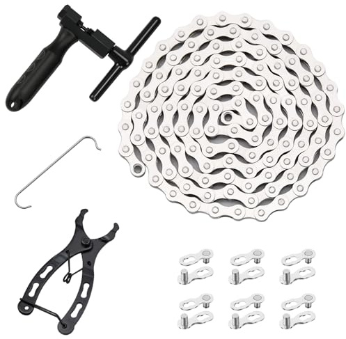 Bike Chain Kit, Single Speed Multi-Function Bike Mechanic Repair Kit, Chain Breaker and Bike Link Plier with Hook and 6 Pairs Bicycle Buckle, Reusable