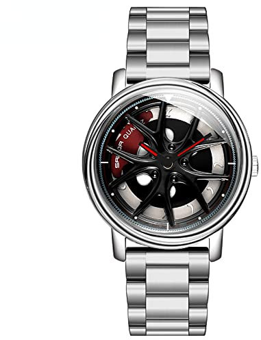 RWXCOW Herren Uhr Automatik Wasserdicht Herrenuhr Hohl Quarzuhr Motorsport Herren Armbanduhr Titan Edelstahl/Lederarmband Uhren Herren (A-Silber-)